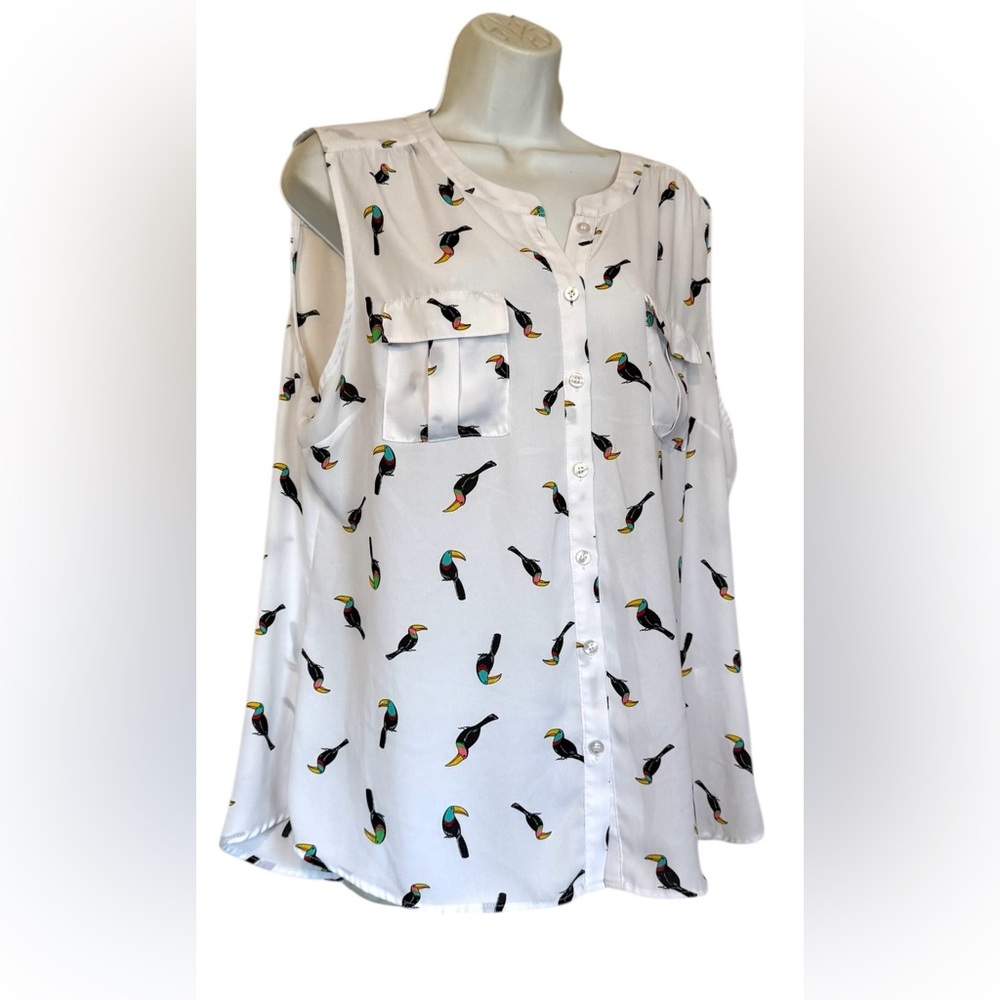 Toucan Print  Sleeveless Blouse XL - Picture 4 of 9
